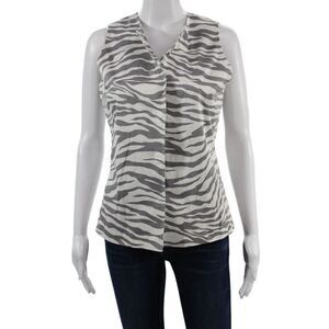 Shannon Mclean Womens Gray Animal Print V-Neck Sleeveless Cotton Blouse Size S